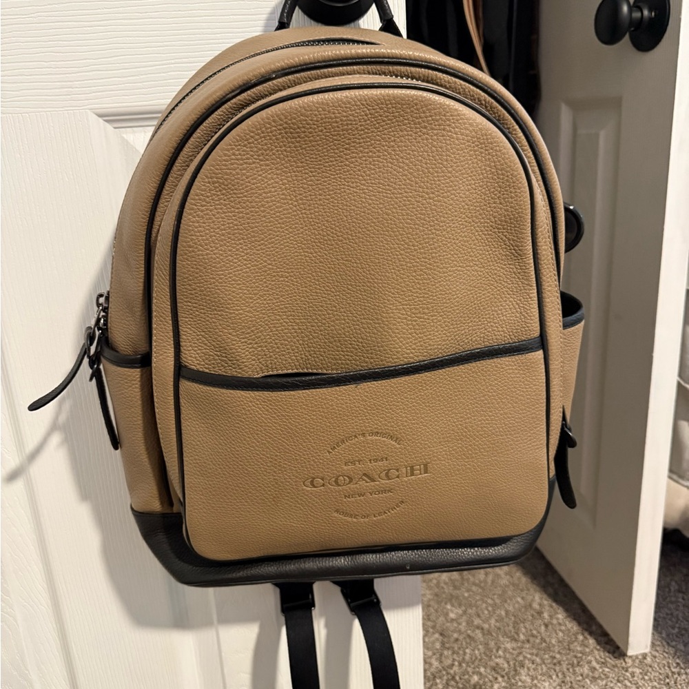Coach Tan and Black Leather Backpack